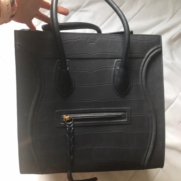 Cabas Phantom Medium In Croc Navy Nubuck Satchel - Picture 4 of 5